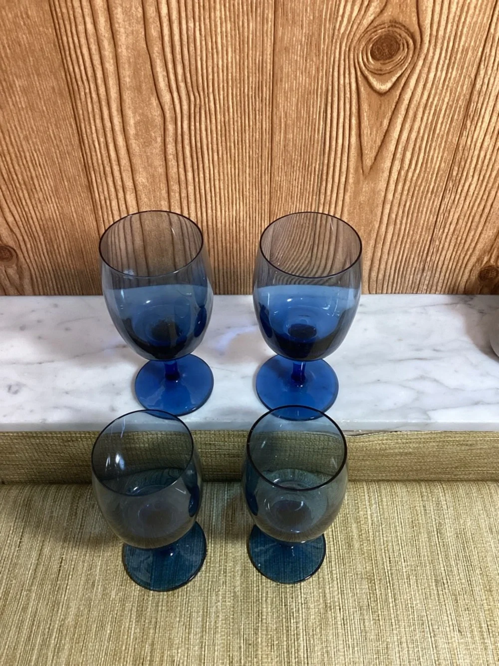 Vintage Gorham Blue Crystal Stemmed Wine Glasses - Set of 4 8oz